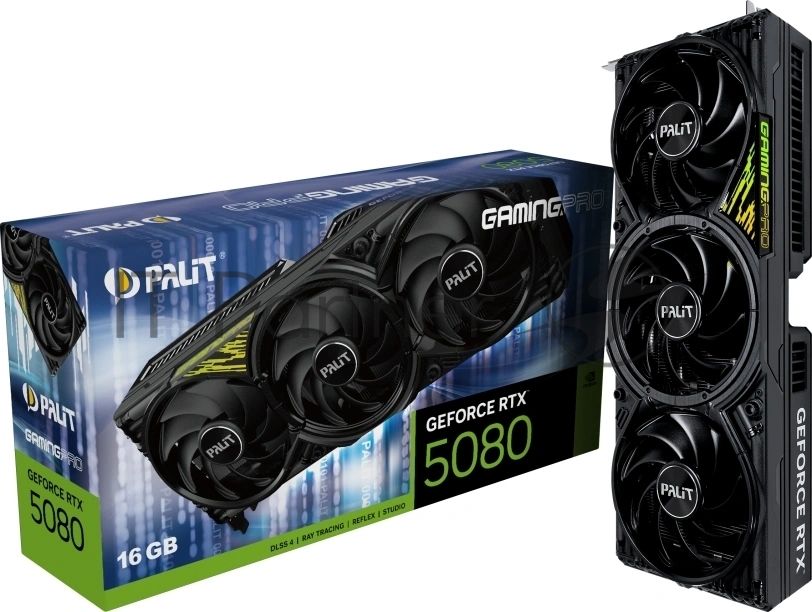 Видеокарта Palit GeForce RTX 5080 GamingPro V1, 16 GB GDDR7, 256 bit, 3xDisplayPort, HDMI, GPU 2617 MHz
