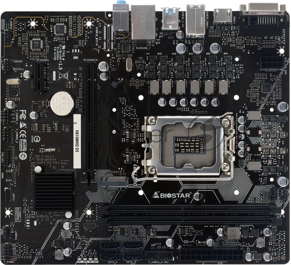 Материнская плата Biostar H610MHD D5, LGA1700, Intel H610, 2xDDR5, 4xSATA, 1xM.2, 1xPCIe 4.0 x16, HDMI, DVI-D, 1x1Gb LAN, 3x3.5 мм, 7.1, microATX