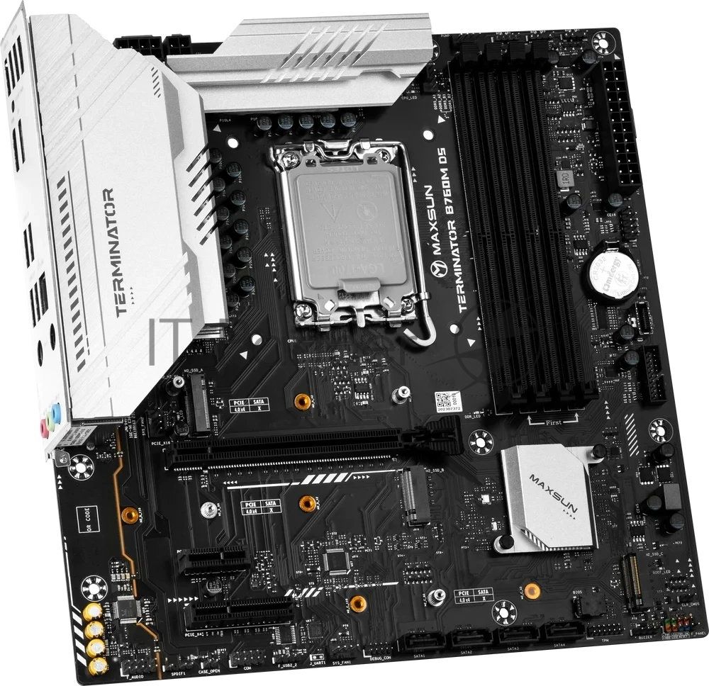 Материнская плата Maxsun MS-Terminator B760M D5 V2, LGA1700, Intel B760, 4xDDR5, 4xSATA, 3xM.2, 1xPCIe 5.0 x16, 1xPCIe 3.0 x4, 1xPCIe 3.0 x1, 1xHDMI, 1xDisplayPort, 1x 2.5Gb LAN, 6xUSB 2.0, 2xUSB 3.2 Gen2, 3x3.5 мм, 5.1, microATX