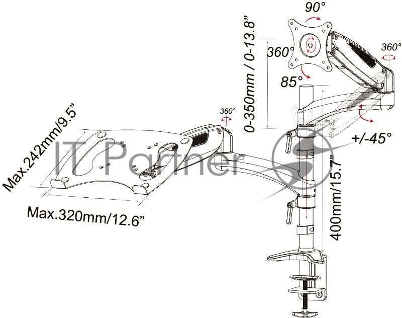 Кронштейн для монитора/ноутбука Cactus CS-VM-LH08-BK черный 13"-27" макс.8кг настольный поворот и наклон