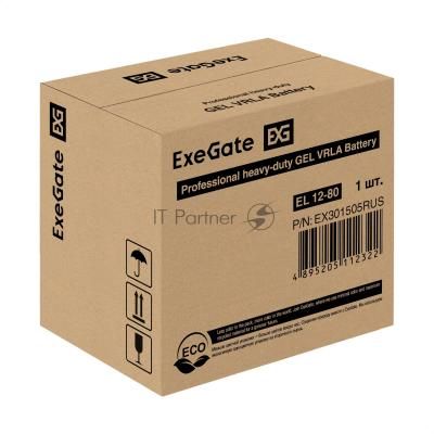 Гелевая аккумуляторная батарея ExeGate EL 12-80-М6 (12V 80Ah, болт М6)