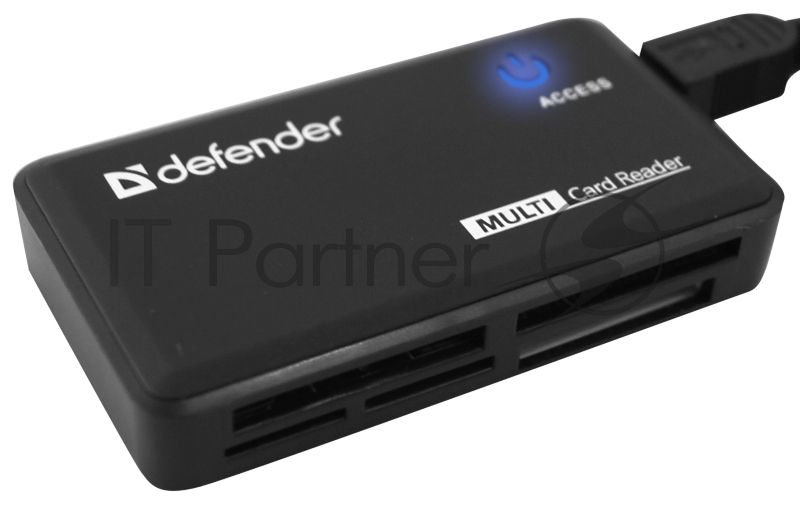 Кард-ридер Defender Optimus/черный/CF/MMC/MS/MS Duo/MS Micro M2/MS Pro/MS Pro Duo/RS-MMC/SD/SDHC/micro-SD/mini-SD/miсro-SDHC/USB 2.0 A(M)/черный