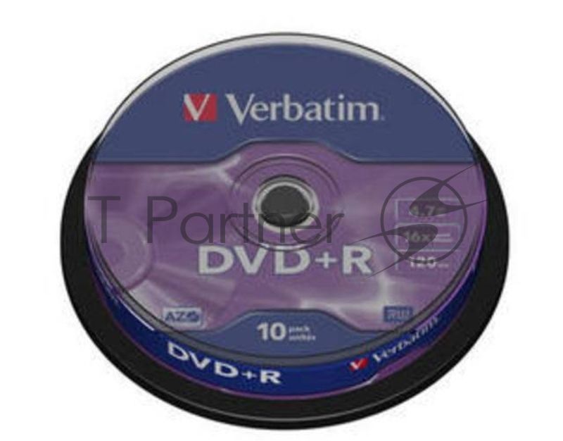 Диск DVD+R Verbatim 4.7Gb 16x Cake Box (10шт) (43498)