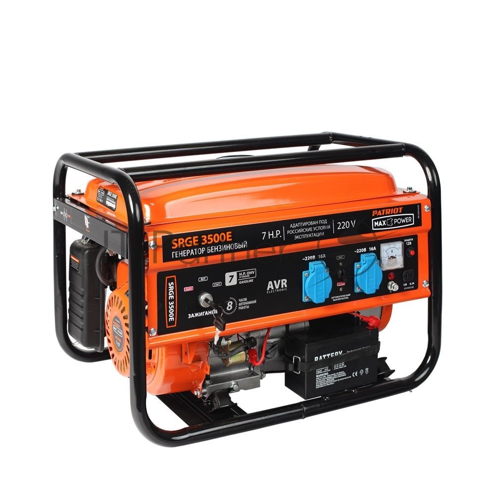 Генератор бензиновый PATRIOT Max Power SRGE 3500E [474103150] { Двигатель: 4т, OHV, АИ-92, 210 сс, 7 л.с; Напряжение: 1ф, 220В, 50Гц, AVR; Мощность ном/макс: 2.5/2.8 кВт}