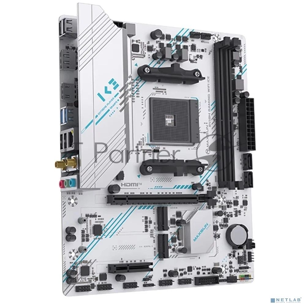 Материнская плата MAXSUN MS-B550M GAMING WIFI ICE, AM4, AMD B550, 2xDDR4, 2xSATA, 2xM.2, 1xPCIe 4.0 x16, 1xPCIe 3.0 x4, 1xHDMI, 1xDP, 1x1Gb LAN, Wi-Fi 5, Bluetooth 4.2, 2xUSB-A 5Gbps, 4xUSB-A 2.0, 3x3.5 мм, 5.1, mATX