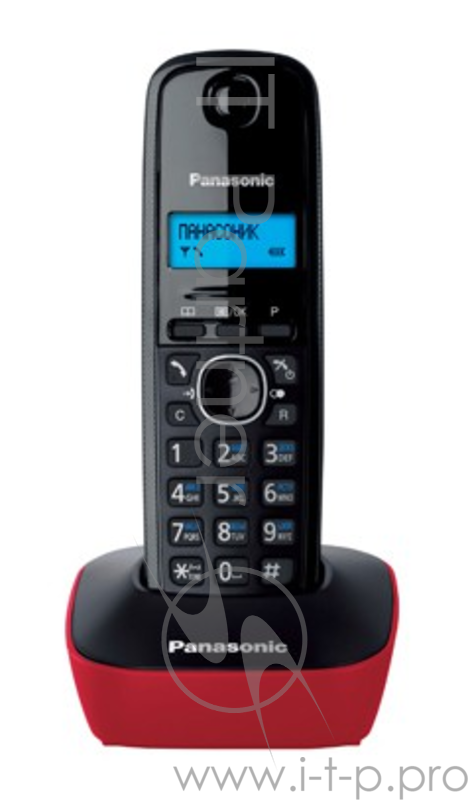 Телефон беспроводной (DECT) Panasonic KX-TG1611RUR (красный) АОН, Caller ID,12 мелодий звонка,подсветка дисплея,поиск трубки