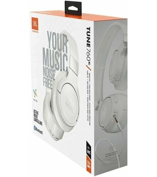 Беспроводные/проводные наушники JBL Tune 770NC белый, полноразмерные, Bluetooth + проводной, активное шумоподавление, до 70 ч