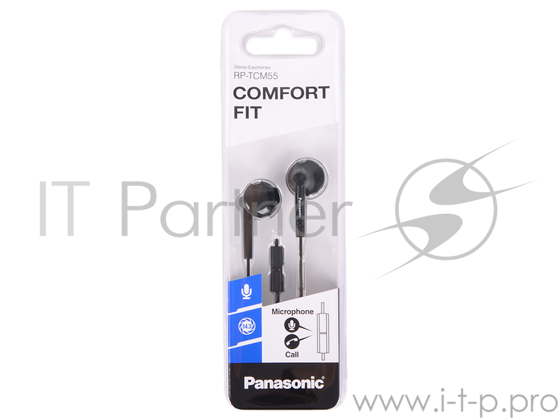 Проводная гарнитура Panasonic RP-TCM55GC-K черный, вкладыши, микрофон на кабеле, разъем Jack 3.5 мм