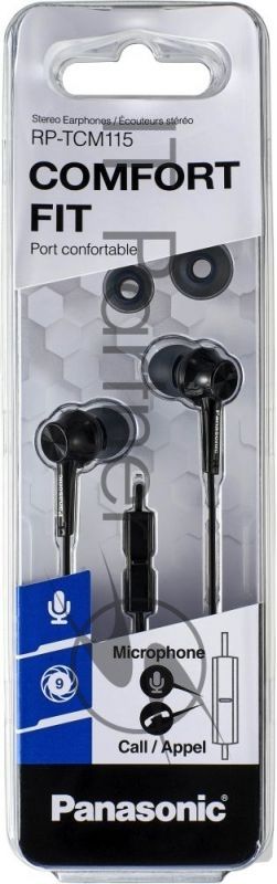 Наушники Panasonic RP-TCM115GCK внутриканальные 10-24000Гц 1.2м 3.5мм 98дБ микрофон, черный
