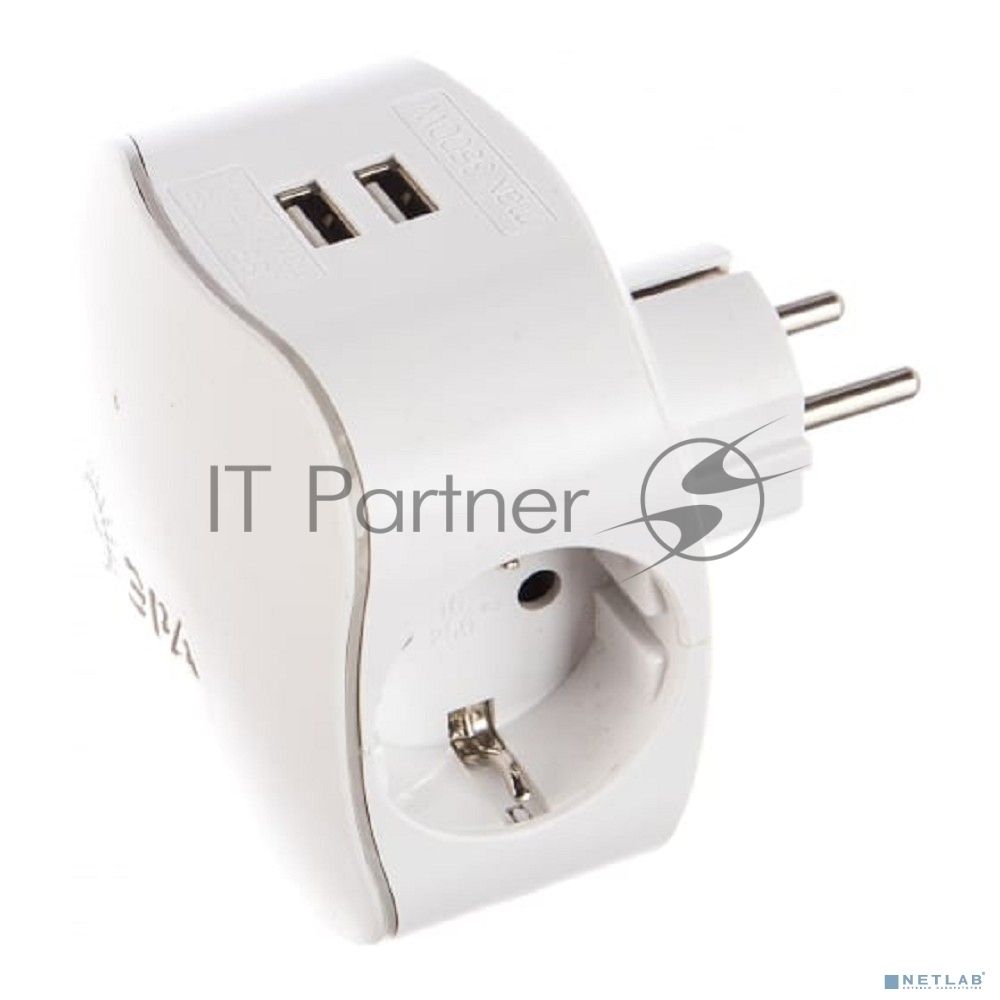Сетевой разветвитель ЭРА SP-3e-USB-2A, белый
