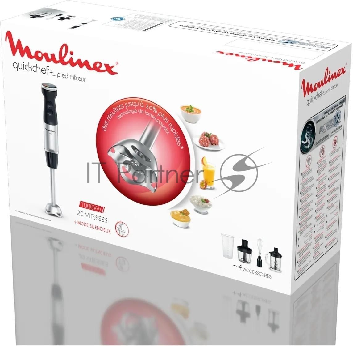 Блендер погружной Moulinex DD67L810 серебристый/черный, 1000 Вт, 20 скоростей, турбо