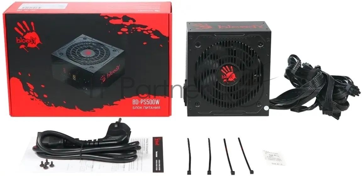 Блок питания Bloody BD-PS500W, 500Вт, 80 PLUS белый, 120мм,черный