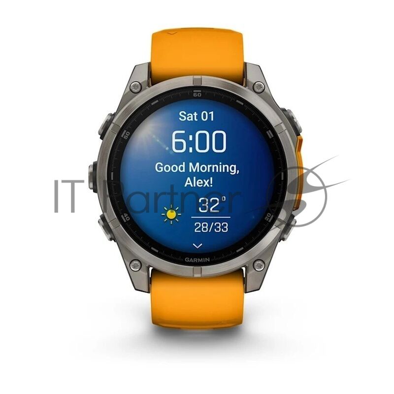 Умные часы Garmin Fenix 8 1.4" AMOLED, Wi-Fi, Bluetooth, NFC, 100м, титановый серый / оранжевый