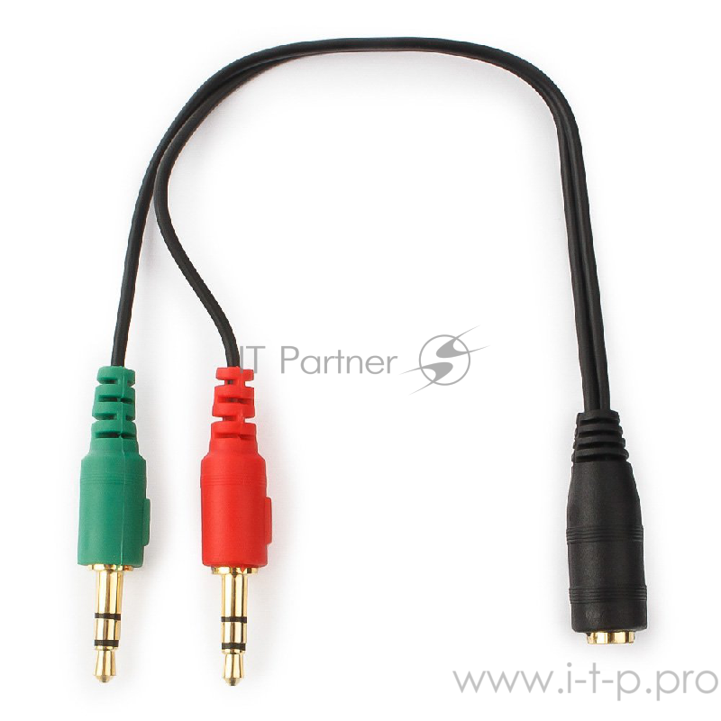 Кабель аудио сигнала Cablexpert, Jack3.5 нушники + 3.5 микрофон-> Jack3.5 4pin, длина 20 см, черный