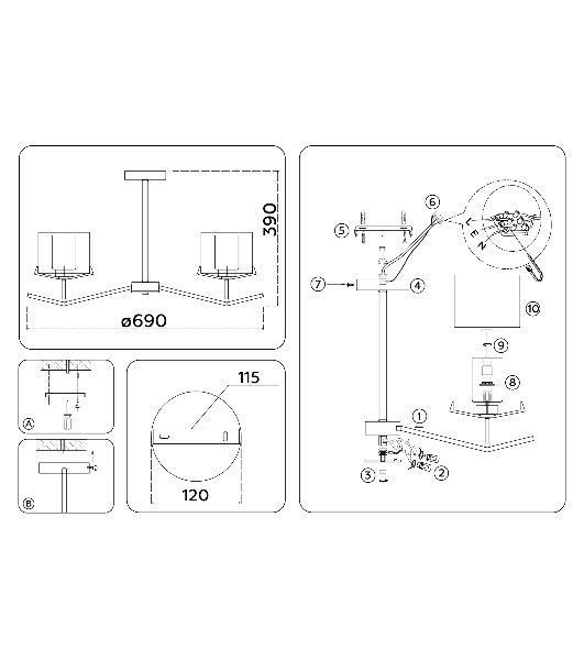 Люстра Ambrella light LH57001/5 SN/FR никель/белый матовый E14/5 max 40W D690*390
