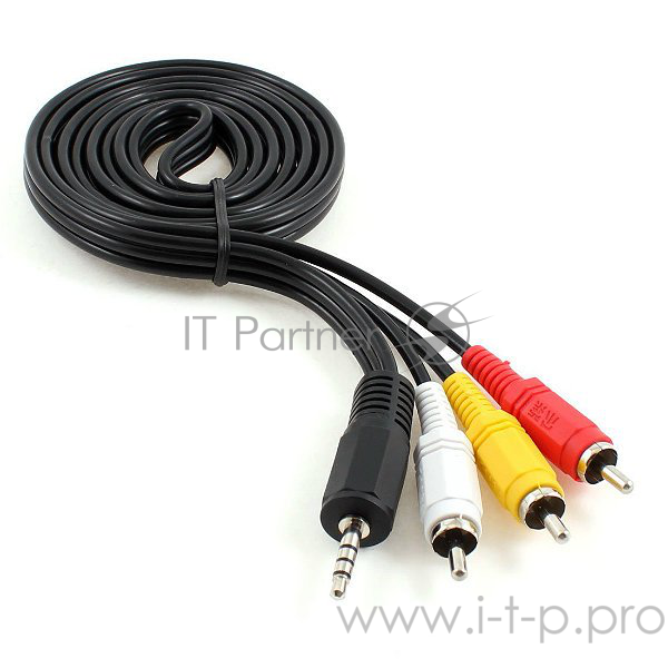 Кабель аудио/видео Cablexpert CCA-4P2R-2M, Jack3.5 4pin папа->3х RCA папа, 2м, черный