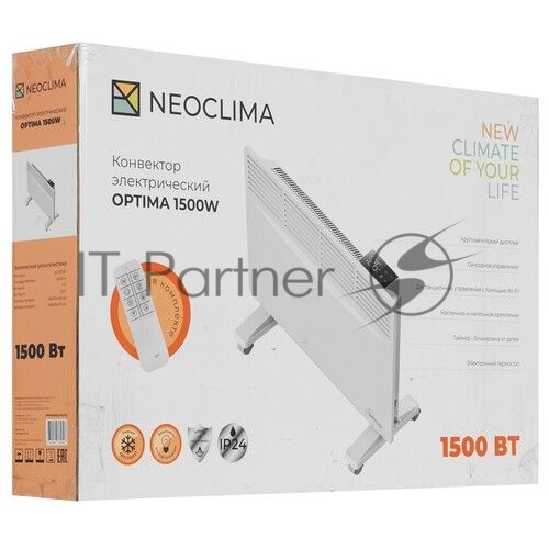Конвектор электрический Neoclima Optima 1500W белый, 1500 Вт, 20 м2, электронный термостат, Wi-Fi