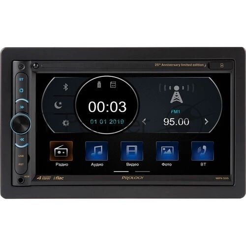 Автомагнитола Prology MPV-320, 2 DIN, 6.9", Bluetooth, USB Type-A, AUX, пульт ДУ