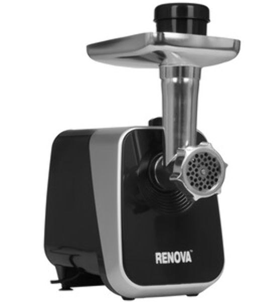 Мясорубка электрическая Renova MG260-R1BP черный, 2600 Вт, 2.5 кг/мин, реверс, защита от перегрузки, металлический лоток, насадки - 7