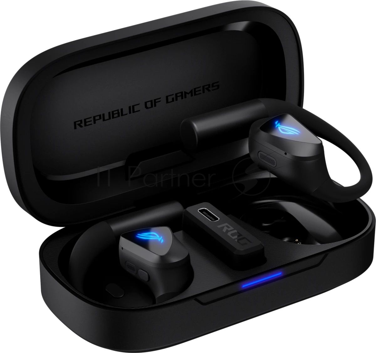 Гарнитура ASUS ROG Cetra Open Wireless Gaming Earbuds чёрный, беспроводная, радиоканал, до 16 ч, подсветка, совместимость с PS5