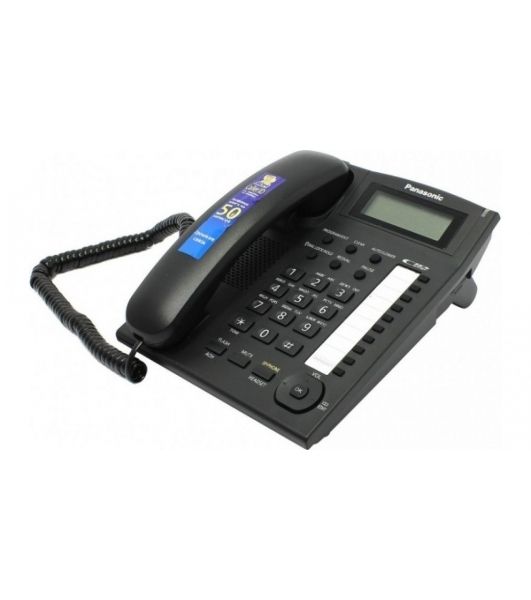 Телефон проводной Panasonic KX-TS2388RUB черный индикатор вызова,повторный набор последнего номера,4 уровня громкости звонка