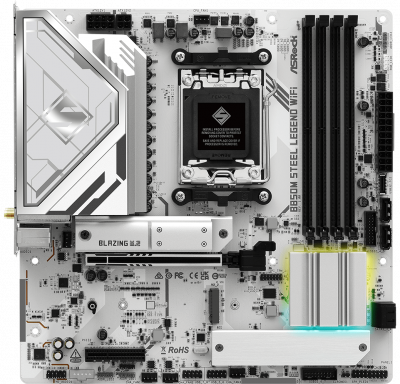 Материнская плата ASRock B850M Steel Legend WiFi, AM5, AMD B850, 4xDDR5, 4xSATA, 3xM.2, 1xPCIe 5.0 x16, 1xPCIe 3.0 x4, 1xDP, 1xHDMI, 1x2.5Gb LAN, Wi-Fi 7, Bluetooth 5.4, 1xUSB-C 10Gbps, 1xUSB-A 10Gbps, 2xUSB-A 5Gbps, 4xUSB-A 2.0, 3x3.5 мм, 7.1, mATX
