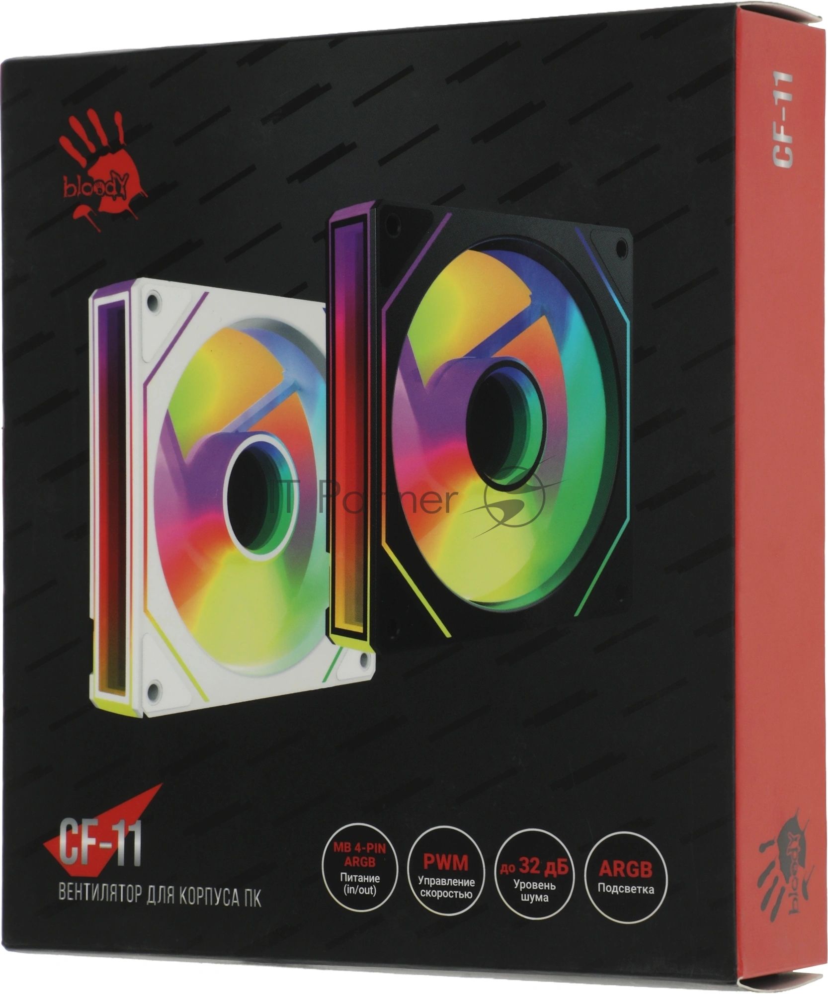 Вентилятор для корпуса Bloody CF-11 LCD ARGb 120х120x25 черный 4-pin 32дБ (упак.:1шт) (CF-11-ARGb120-BK) Ret