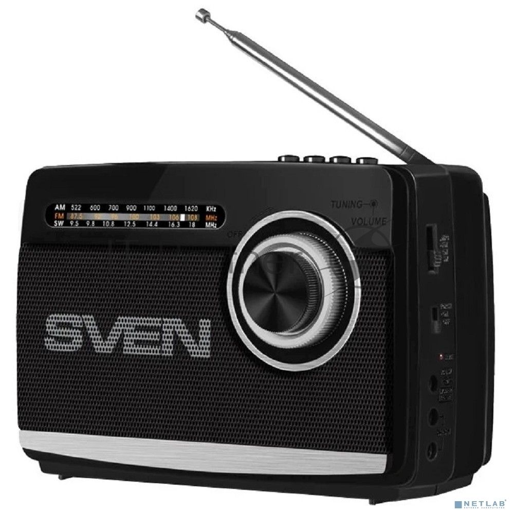 Радиоприёмник SVEN SRP-535 чёрный (3 Вт, FM/AM/SW, USB, SD/microSD, 900 мАч, 2 х D/UM, фонарь)