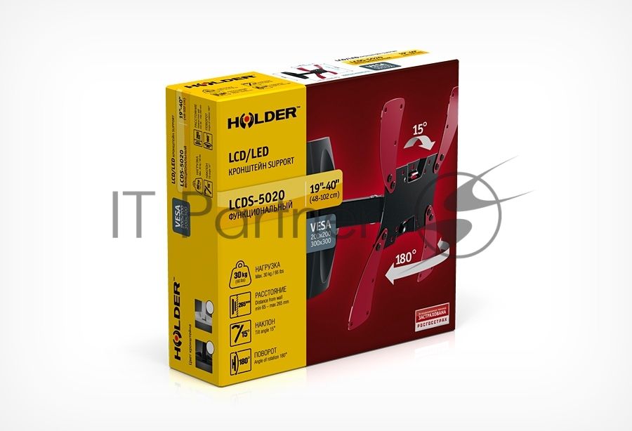 Кронштейн для телевизора Holder LCDS-5020 черный глянец 22"-42" макс.30кг настенный поворот и наклон