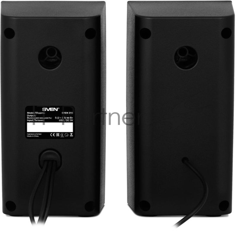 Колонки SVEN 318 черный USB-порт ПК, ноутбука или адаптер 5V DC