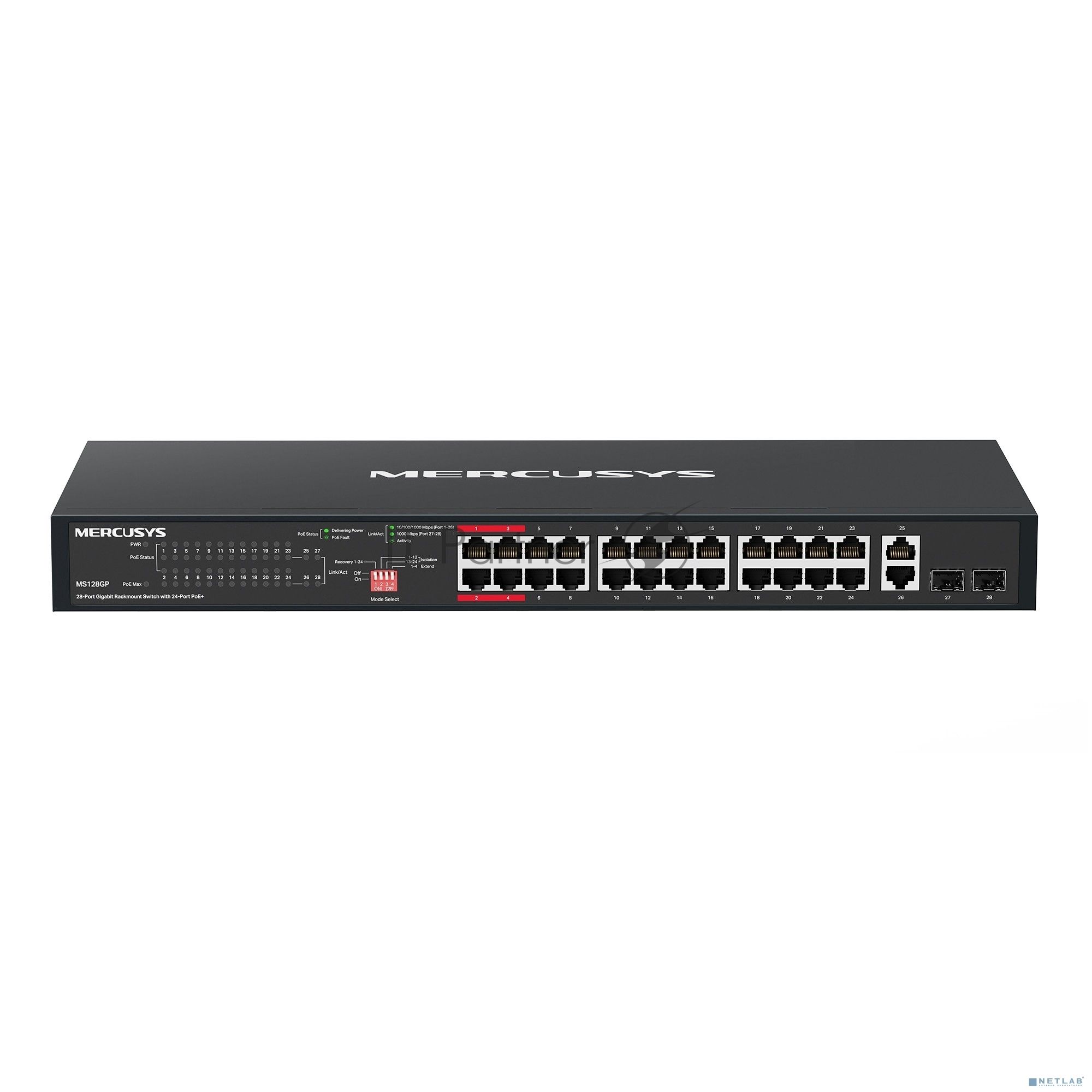 Коммутатор Mercusys MS128GP, 24×1 Гбит/с PoE + 2×1 Гбит/с + 2×1 Гбит/с SFP, неуправляемый