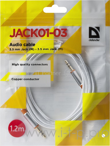 Кабель аудио Defender 3.5мм 1.2M Jack M- Jack M белый
