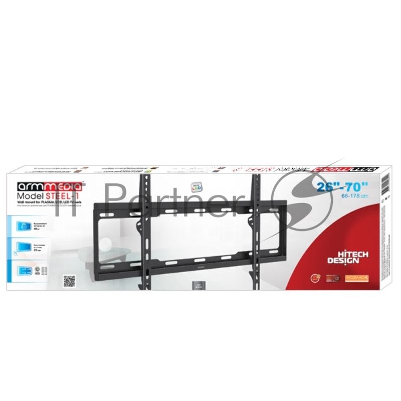Кронштейн Arm media STEEL-1 new черный, настенный, 32"-90", max 60 кг, VESA 600x400 мм