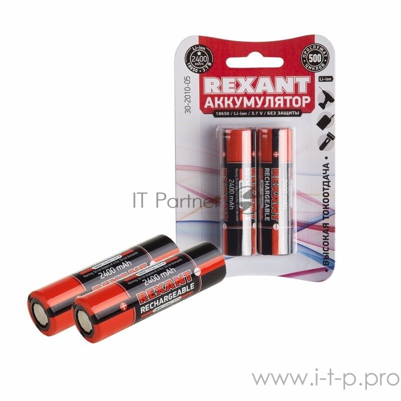 Аккумулятор Rexant 18650 unprotected Li-ion 2400 mAh 3.7 В