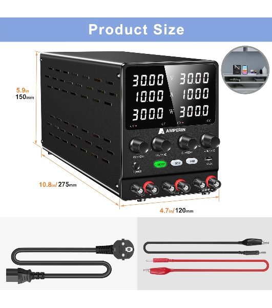 Лабораторный блок питания двухканальный Amperin AI-W3010x2C 30V, 10A, 0,6 кВт