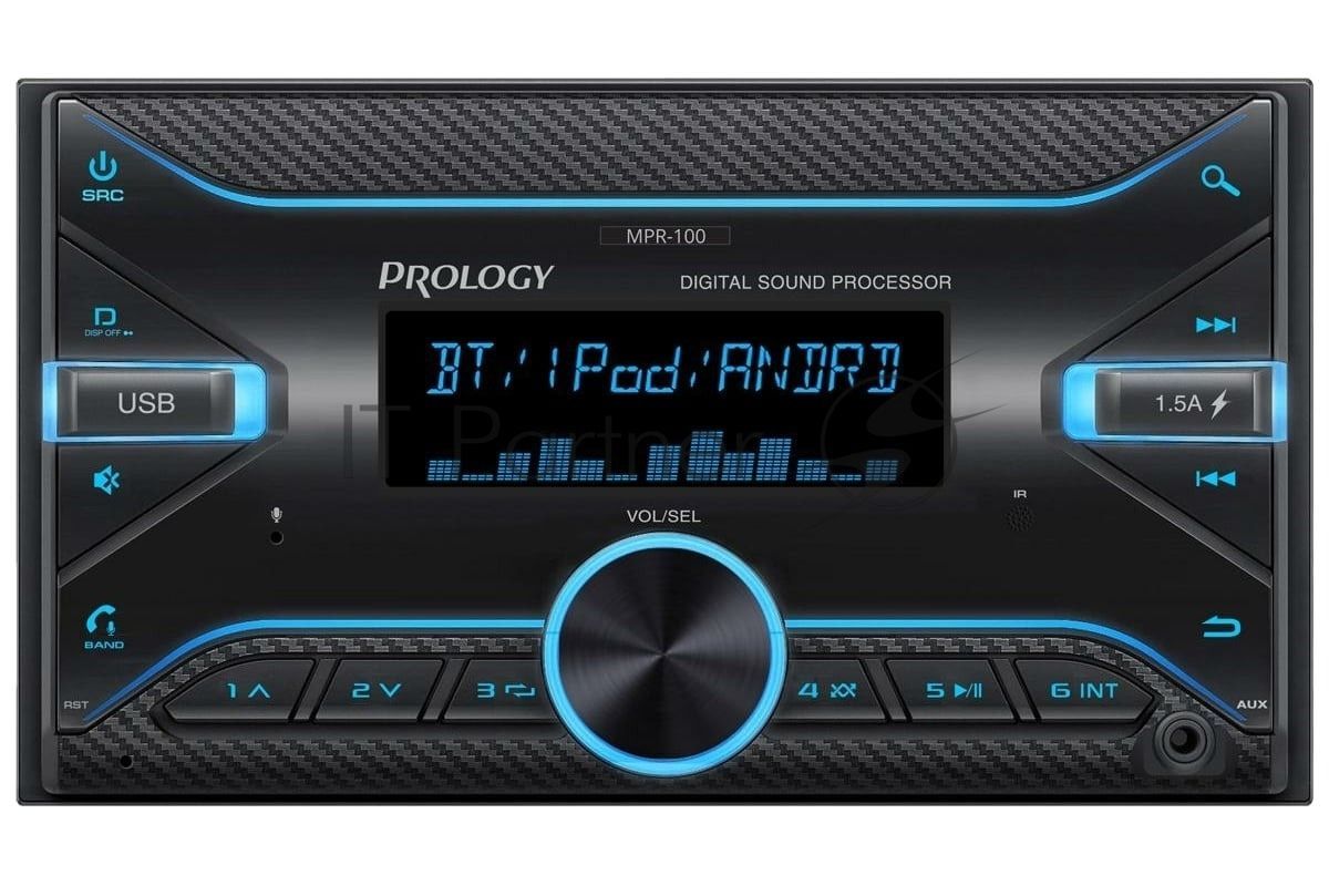 Автомагнитола Prology MPR-100, 2 DIN, Bluetooth, USB Type-A, AUX, пульт ДУ
