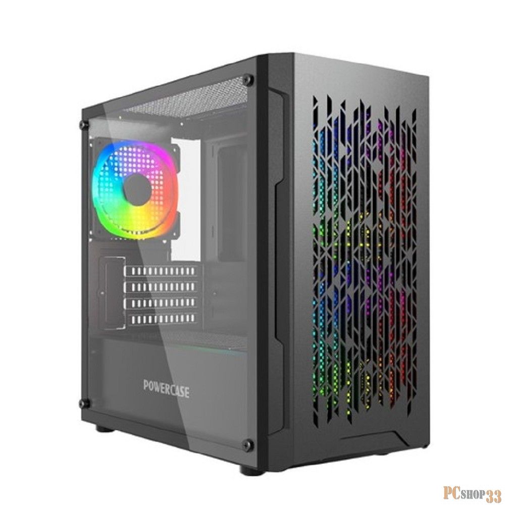 Компьютерный корпус Powercase Mistral Micro D3B ARGB, Tempered Glass, 2x 140mm ARGB PWM+1x 120mm ARGB PWM, черный, mATX (CMMDB-A3)