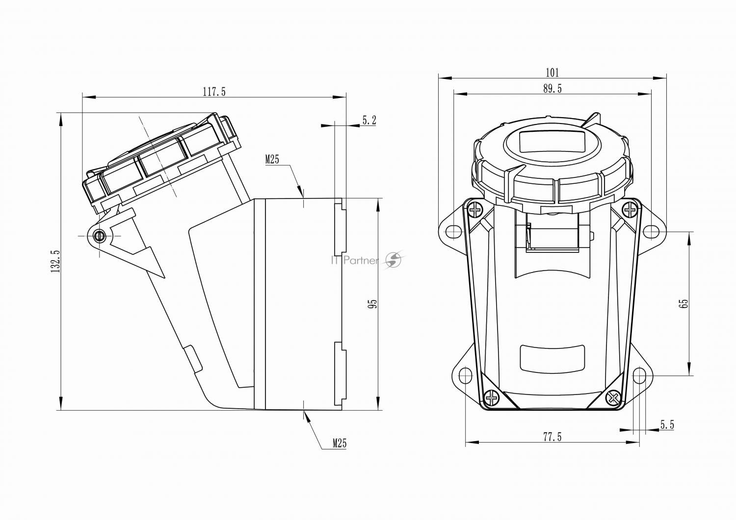 Розетка наружная DKC DIS5181653T 16А 230В 2P+E IP67