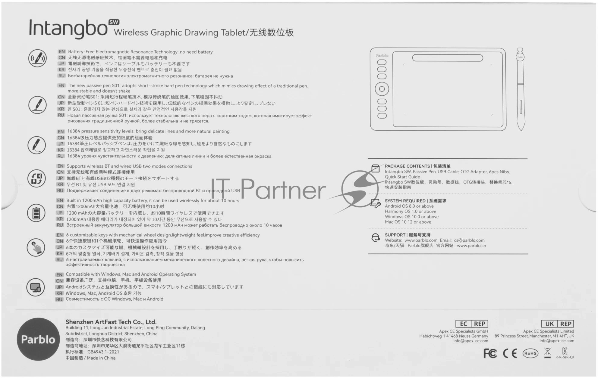 Графический планшет Parblo Intangbo SW USB Type-C фиолетовый
