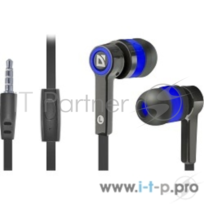 Гарнитура Defender Pulse-420 черный/синий 4-пин 3 5 мм jack кабель 1.2 м