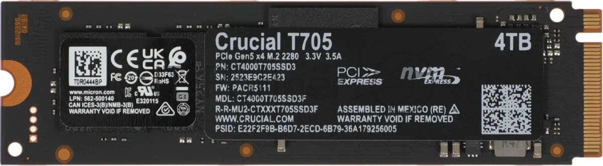 Накопитель SSD Crucial T705 4Tb PCIe Gen5 NVMe M.2 SSD CT4000T705SSD3