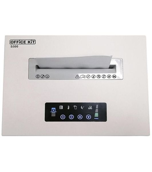 Шредер Office Kit S500 (2х15) белый (секр.P-5)/фрагменты/17лист./50лтр./скрепки/скобы/пл.карты/CD