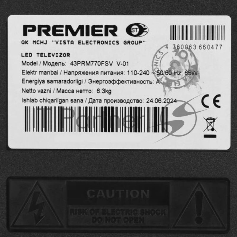 Телевизор PREMIER 43" 43PRM770FSV черный Direct LED FHD 60Hz Android