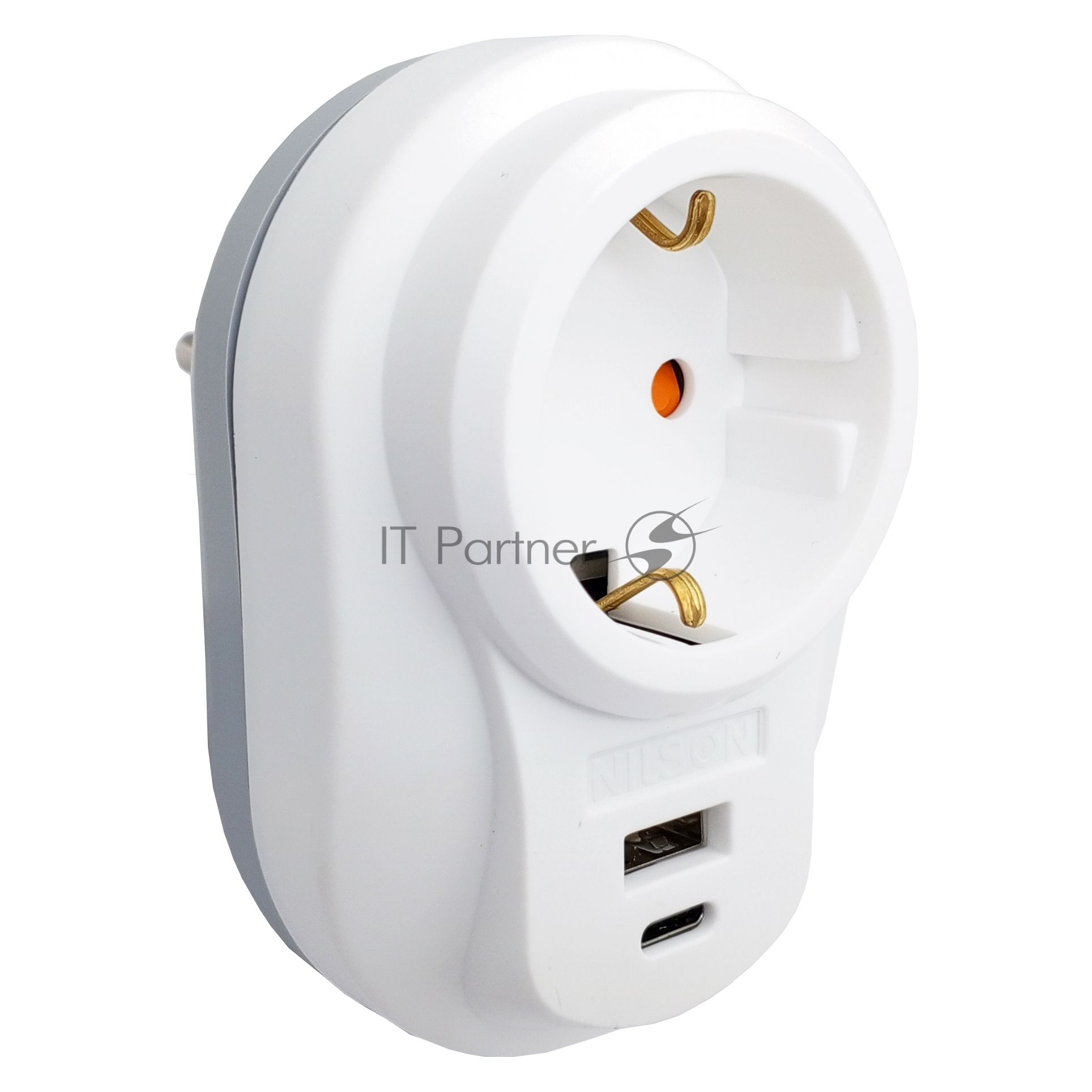 Nilson Сетевой фильтр Роз. 1-местн. с земл. с Type-C+USB  2.4А белый  (40130107)