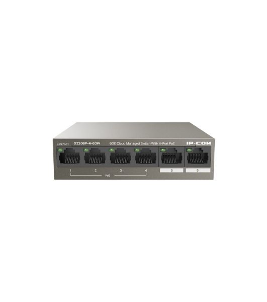 Коммутатор сетевой IP-COM G2206P-4-63W 4x10Base-T/100Base-TX/1000Base-T 2x1000Base-T PoE порты 4 Количество портов PoE+ 4 G2206P-4-63W