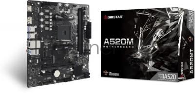 Материнская плата Biostar A520MT, Socket AM4, AMD A520, 2xDDR4, 4xSATA, 1xPCI-E 3.0 x16, 2xPCI-E x1, 1xM.2 PCIe 3.0 x4/SATA III, 1xHDMI, 1xDisplayPort, 1x 1Gb LAN, 2xUSB-A 2.0, 4xUSB-A 3.2 Gen 1, 3x3.5мм, 7.1, mATX