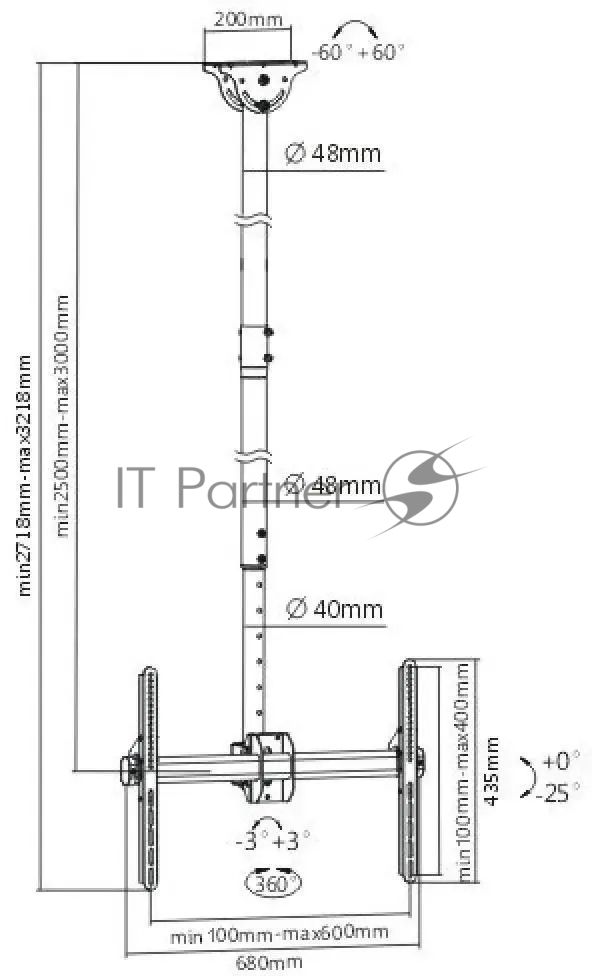 Кронштейн для телевизора Arm Media LCD-3000 черный, 32"-90" макс. 55 кг, потолочный, поворот и наклон