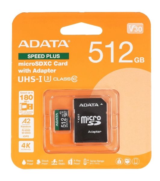 Флеш карта microSD ADATA 512Gb microSDXC Class 10 UHS-I U3 V30 A2 180/160 MB/s (SD адаптер)