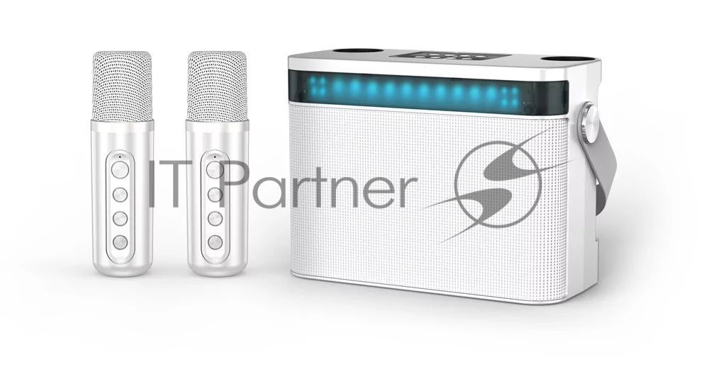 Переносная караоке система TRS2403 iconBIT K902W Колонка 10Вт, 2 микрофона Bluetooth, световые эффекты, аккумулятор в колонке 3000mAh и микрофонах, 22.3*9.6*15.7CM, белый