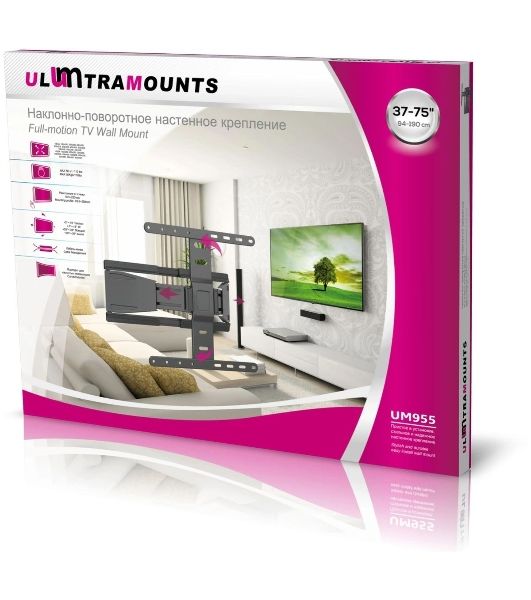 Кронштейн для телевизора Ultramounts UM955 черный 37"-75" макс.50кг настенный поворот и наклон